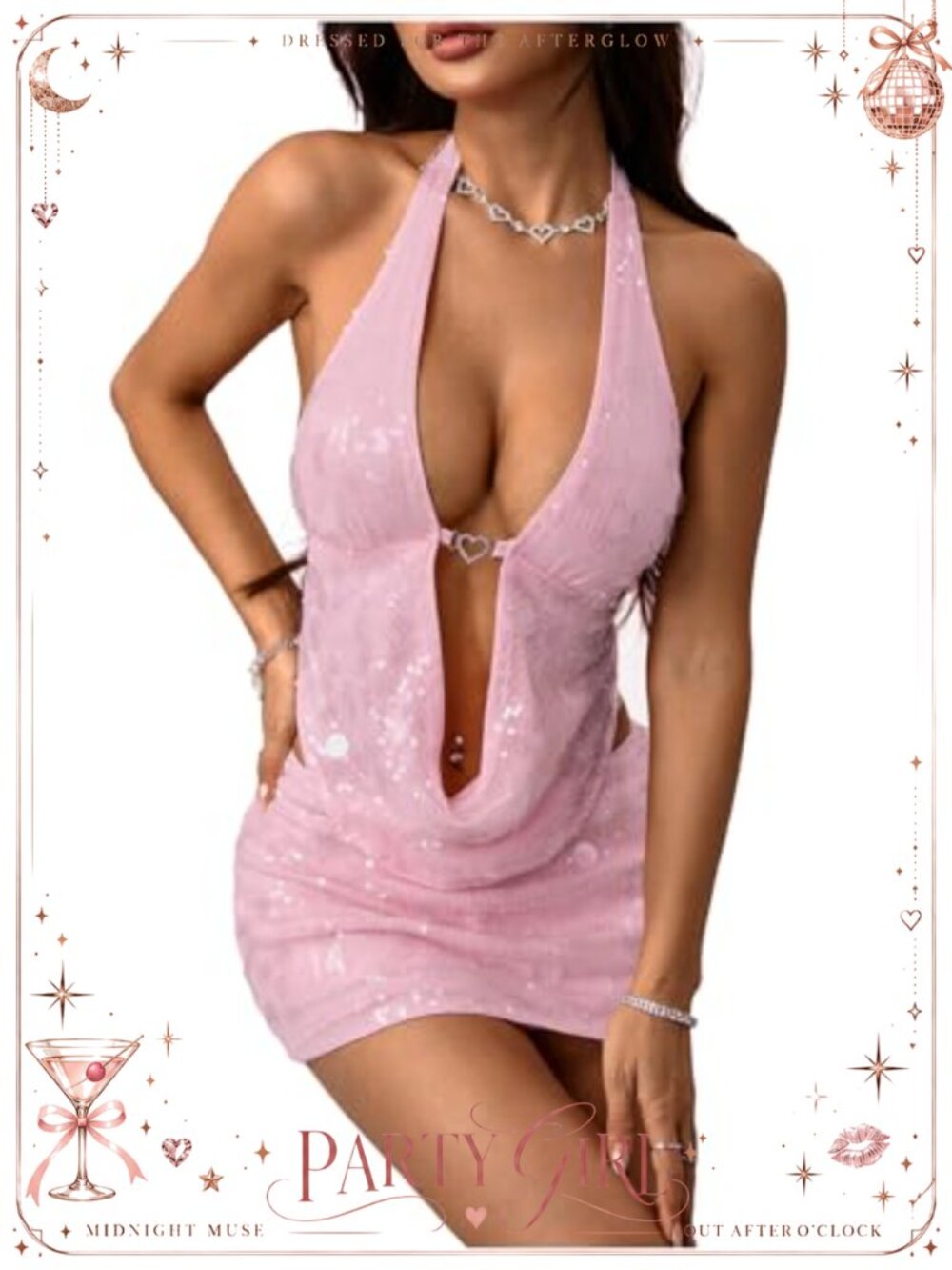 Sparkly Sequin Draped Halter Top Tie Backless Sleeveless Party Y2K Tank Top
